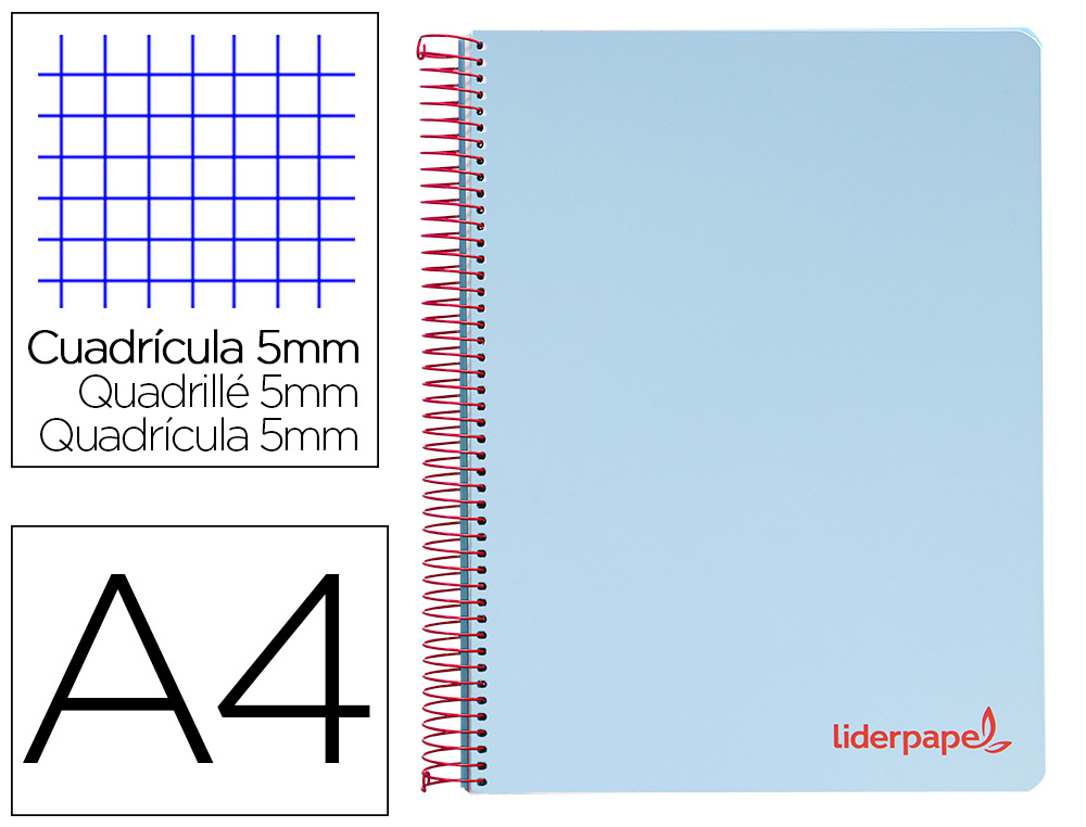 CAHIER SPIRALE LIDERPAPEL A4 MICRO WONDER 240 PAGES 90G    5X5MM 4 TROUS 5 BANDES        COULEURS BLEU CIEL