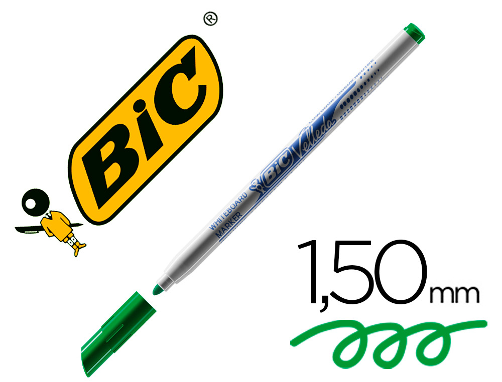 MARQUEUR BIC VELLEDA 1721 EFFAABLE POINTE OGIVE 1MM ENCRE ALCOOL SANS ODEUR CORPS PLASTIQUE VERT