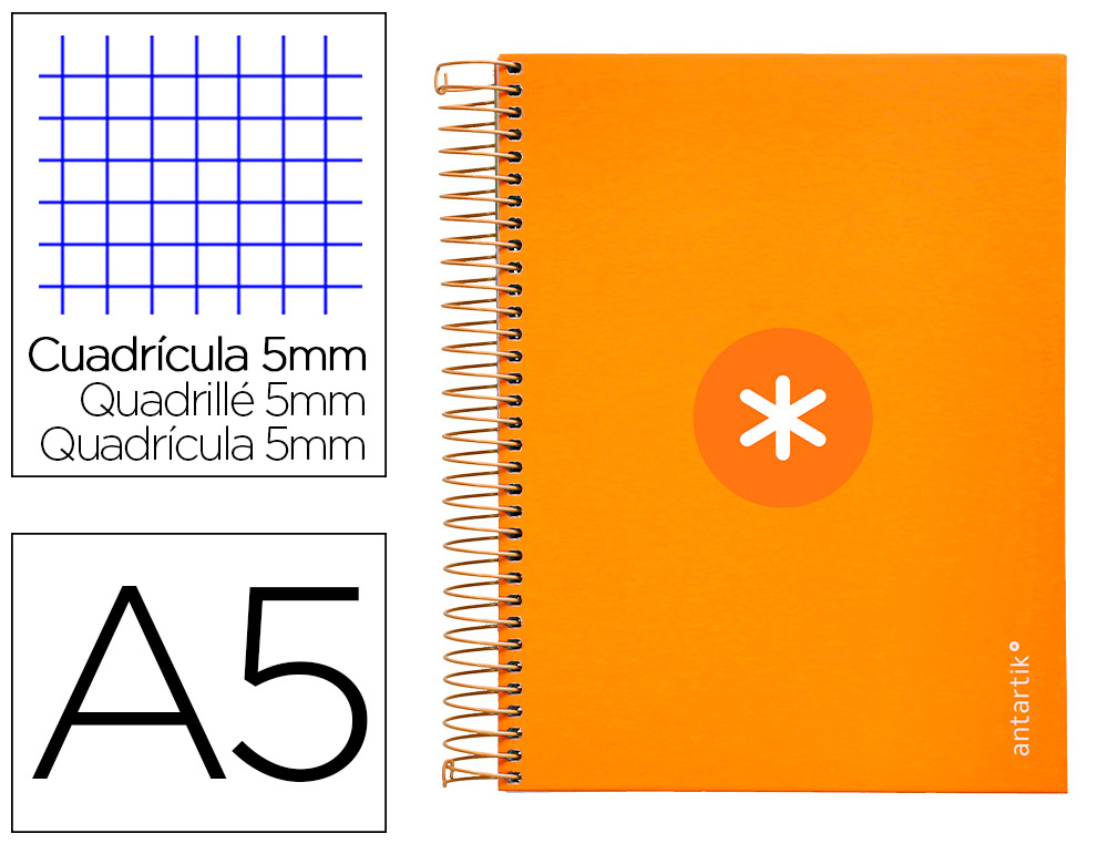 CAHIER SPIRALE ANTARTIK A5 14,8X21CM 240P 90G/M2 5X5MM 6 TROUS COIL-LOCK COLORIS JAUNE