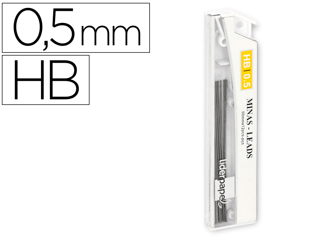 MINE LIDERPAPEL 0.5MM HB GRAPHITE TRÈS RÉSISTANTE TOUS PORTEMINES ÉTUI 12 UNITÉS