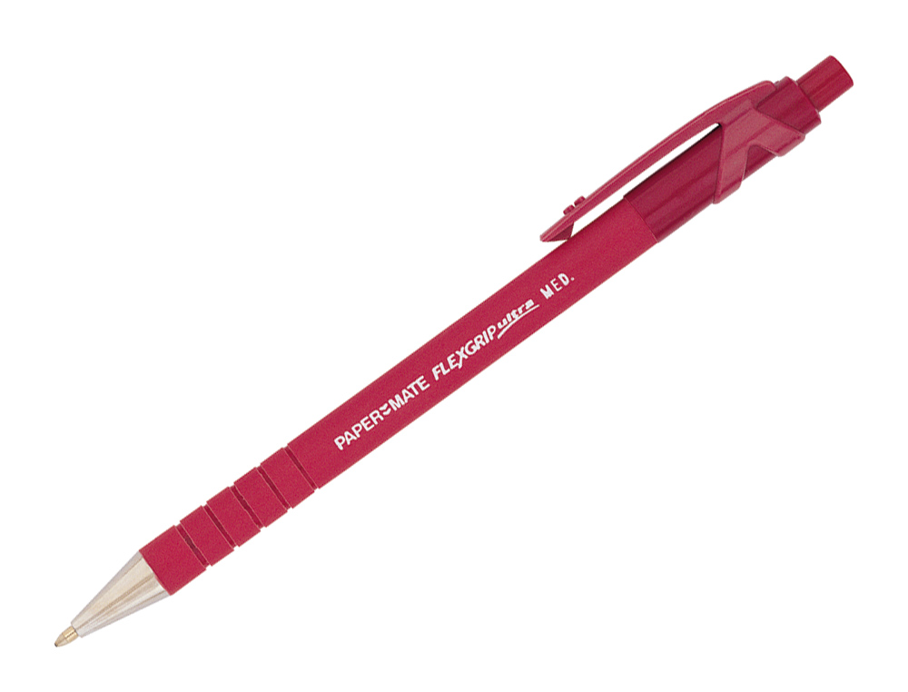 STYLO-BILLE PAPER MATE FLEXGRIP ULTRA ÉCRITURE MOYENNE 0.7MM ENCRE DOUCE CORPS STRIÉ ANTI-GLISSE RÉTRACTABLE ROUGE