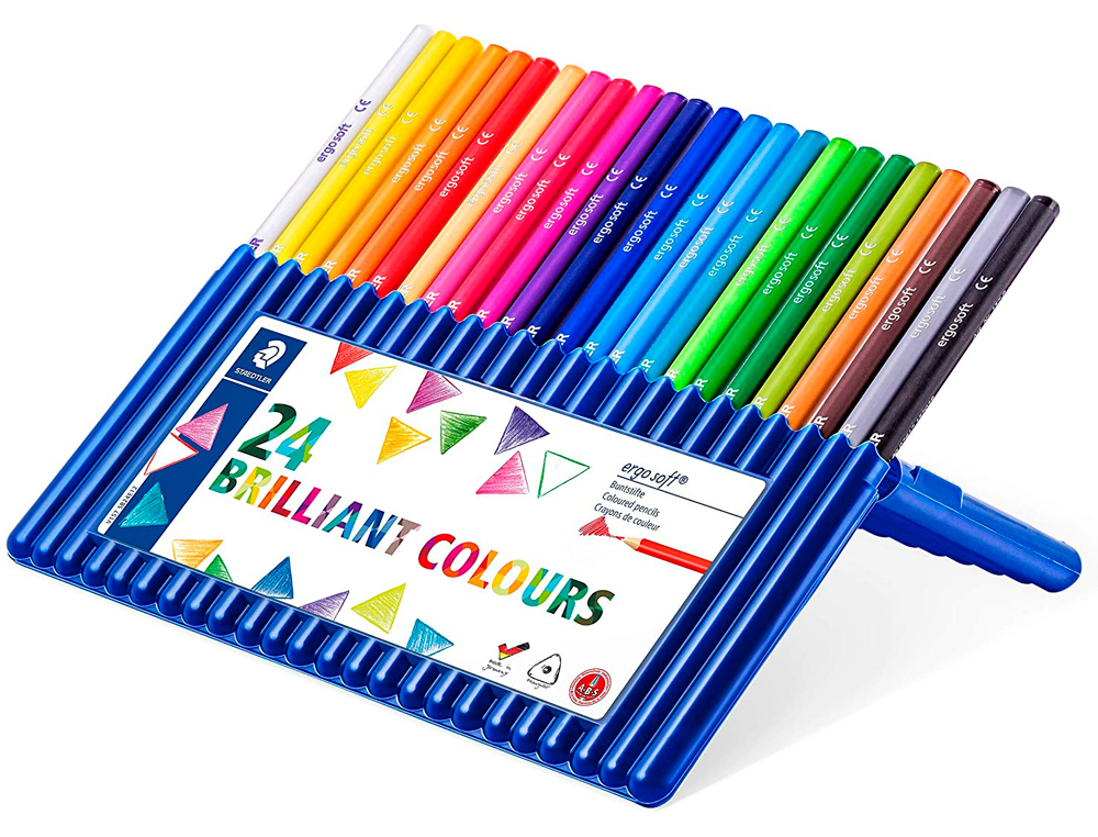 CRAYON COULEUR STAEDTLER ERGOSOFT TRIANGULAIRE 175MM MINE DOUCE 3MM EXCELLENT CONFORT TUI PLASTIQUE CHEVALET 24 UNITS