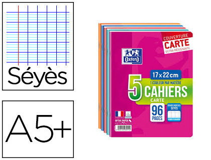 CAHIER AGRAF OXFORD A5+ 17X22CM 96 PAGES 90G SYS LOT 5 UNITS CARTON 20 LOTS