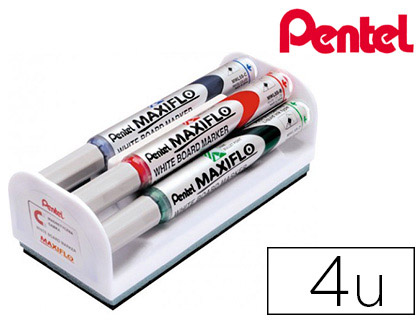 BROSSE MAGNTIQUE PENTEL POINTE MOYENNE TRAC 1.6MM INCLUS 4 MARQUEURS MAXIFLO COLORIS ASSORTIS NOIR BLEU ROUGE VERT