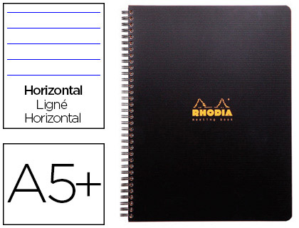 CAHIER RHODIACTIVE NOTEBOOK RELIURE INTGRALE NOIRE COUVERTURE PP A5+ 16X21CM 160 PAGES 90G LIGN MICROPERFOR