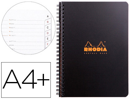 CAHIER RHODIACTIVE ADRESS BOOK RELIURE INTGRALE COUVERTURE PP A5 14,8X21CM 160 PAGES 90G ONGLETS POCHETTE CARTONNE
