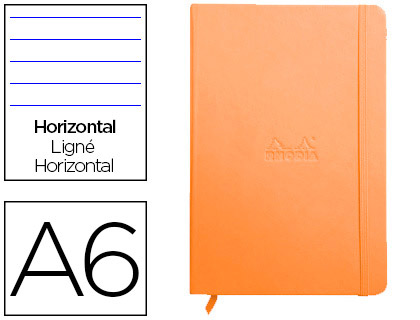 CARNET RHODIA WEBNOTEBOOK A6 9X14CM COUVERTURE SIMILI CUIR TANGERINE 192 PAGES 90G LIGN LASTIQUE MARQUE-PAGE ORANGE
