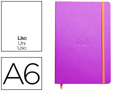 CARNET RHODIA WEBNOTEBOOK A6 9X14CM COUVERTURE SIMILI CUIR VIOLET 192 PAGES 90G UNI LASTIQUE MARQUE-PAGE ORANGE