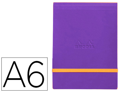 POCHETTE RHODIARAMA WEBPOCKET A6 9X14CM COUVERTURE SIMILI CUIR SAPHIR INTRIEUR IMPRIM FERMETURE LASTIQUE ORANGE