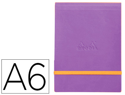 POCHETTE RHODIARAMA WEBPOCKET A6 9X14CM COUVERTURE SIMILI CUIR VIOLET INTRIEUR IMPRIM FERMETURE LASTIQUE ORANGE