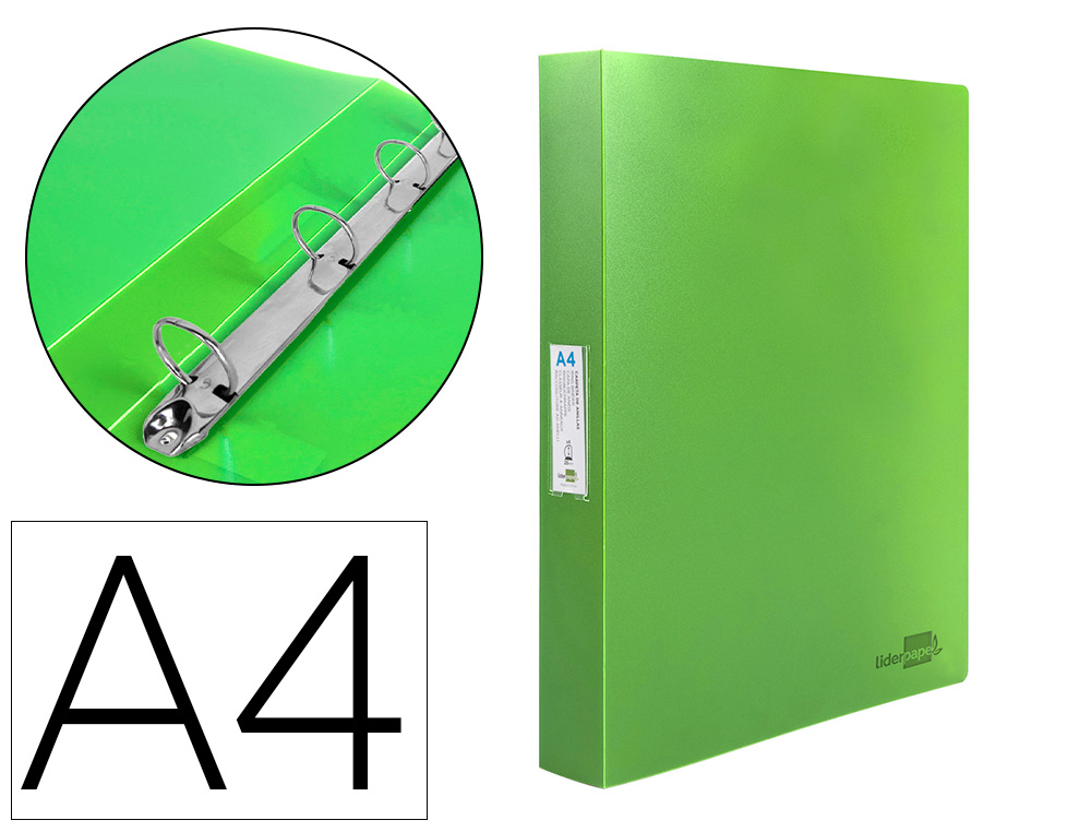 CLASSEUR LIDERPAPEL 4 ANNEAUX 40MM A4 POLYPROPYLENE DOS     55MM PORTE-CARTES DE VISITE   COLORIS VERT TRANSLUCIDE