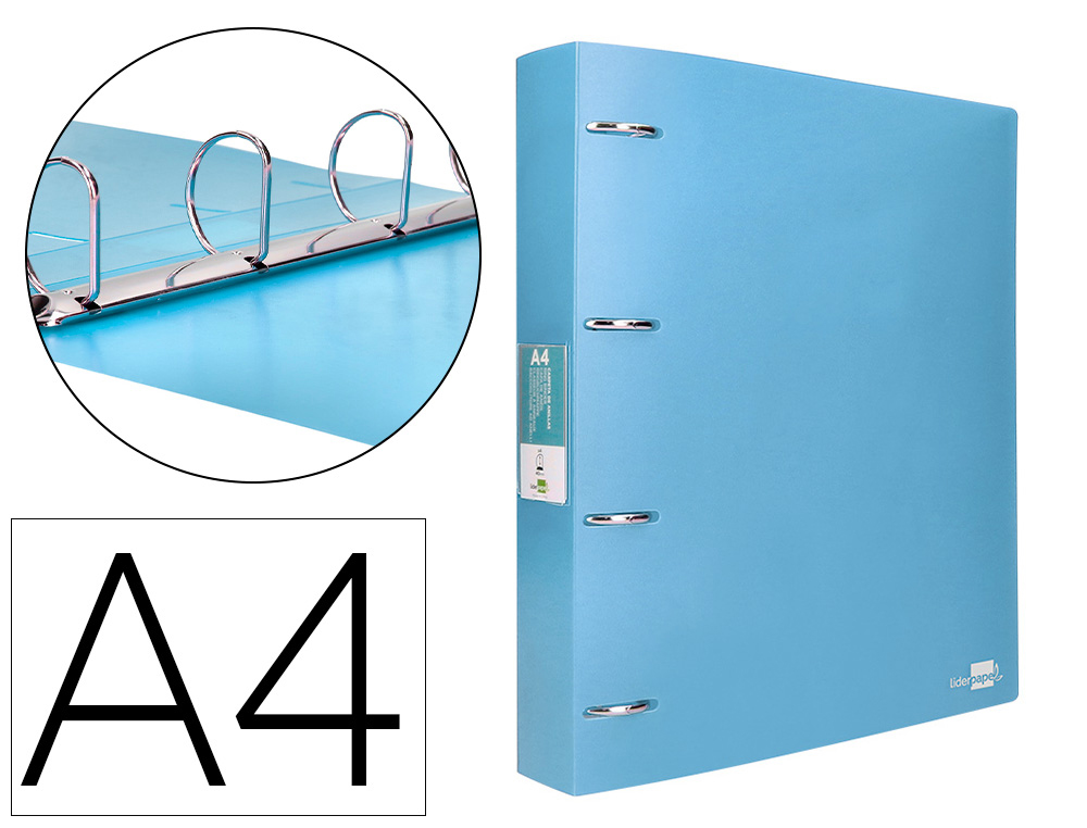 CLASSEUR LIDERPAPEL 4 ANNEAUX 40MM A4 POLYPROPYLENE DOS     55MM PORTE-CARTES DE VISITE   COLORIS BLEU CIEL