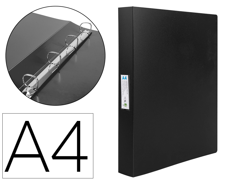 CLASSEUR KANGOUROU LIDERPAPEL 2 ANNEAUX EN D 40MM           POLYPROPYLENE 283X320MM       DOCUMENT A4 COLORIS NOIR