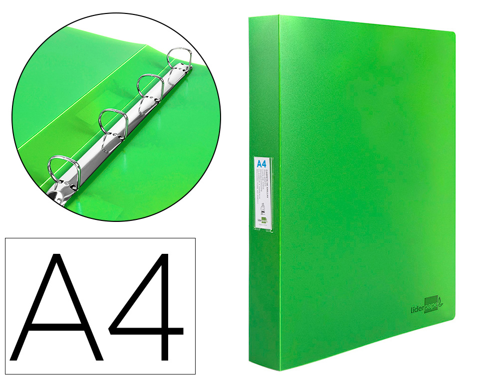 CLASSEUR KANGOUROU LIDERPAPEL 2 ANNEAUX EN D 40MM           POLYPROPYLENE 283X320MM       DOCUMENT A4 COLORIS VERT