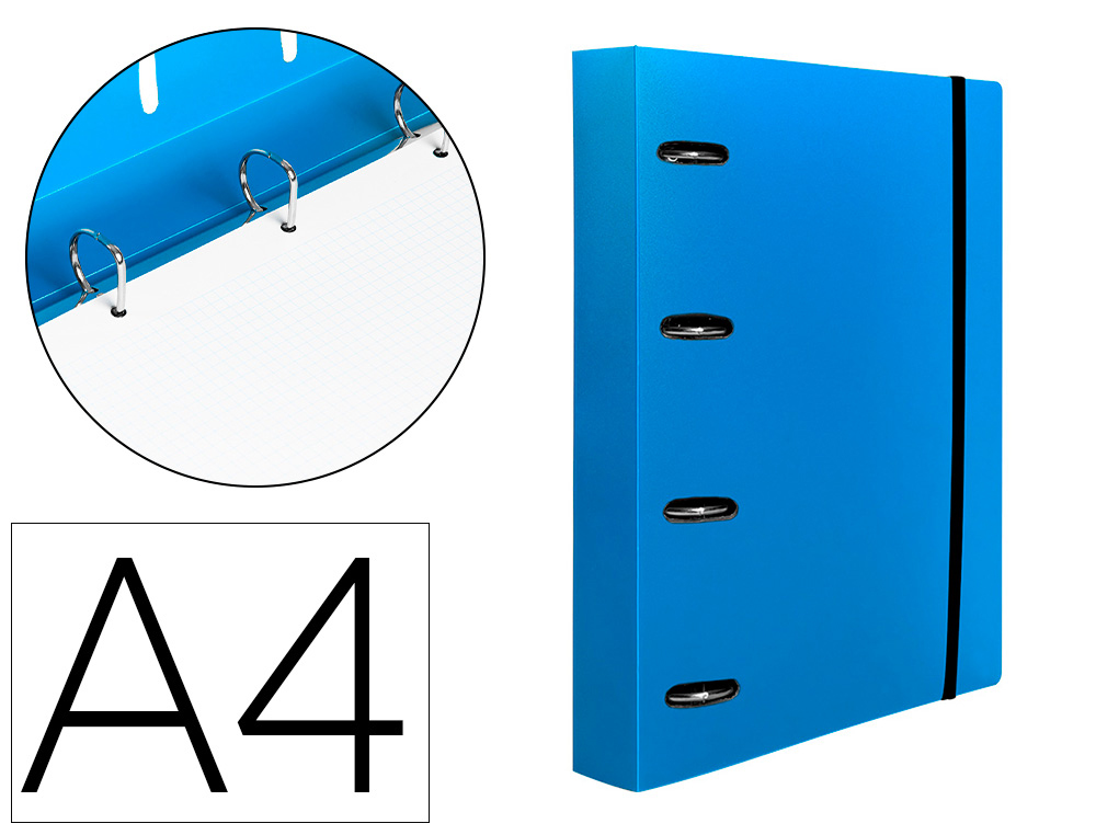 CLASSEUR LIDERPAPEL 4 ANNEAUX EN D 25MM A4 POLYPROPYLENE    FEUILLETS MOBILES 100F 5X5MM  COLORIS BLEU TRANSLUCIDE