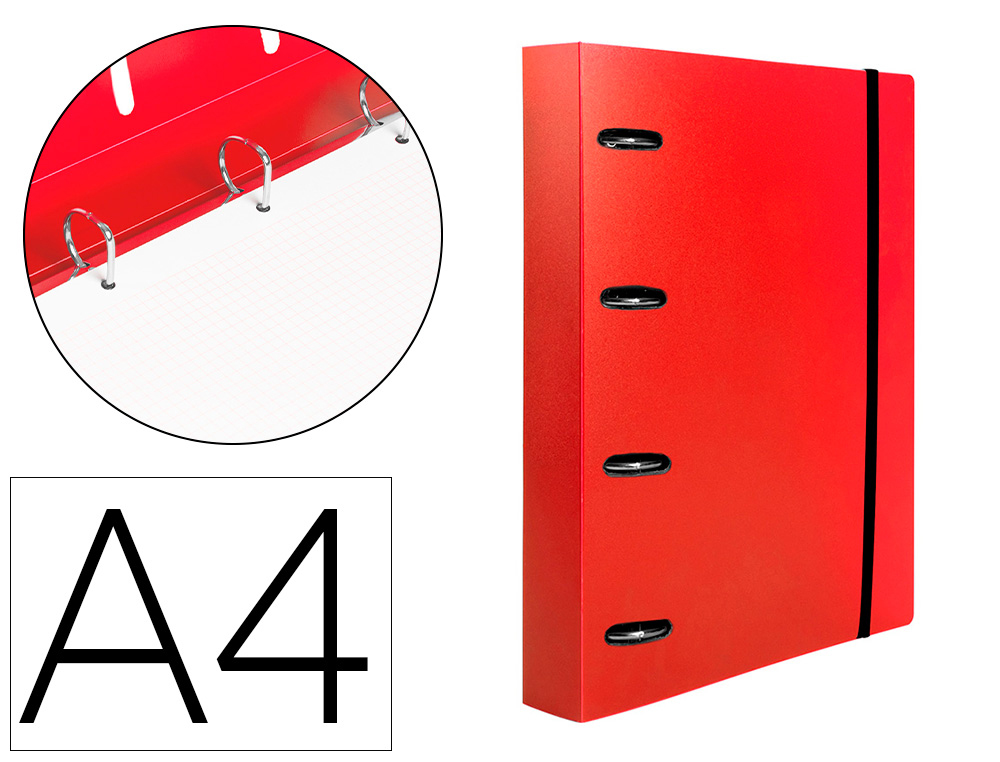 CLASSEUR LIDERPAPEL 4 ANNEAUX EN D 25MM A4 POLYPROPYLENE    FEUILLETS MOBILES 100F 5X5MM  COLORIS ROUGE TRANSLUCIDE
