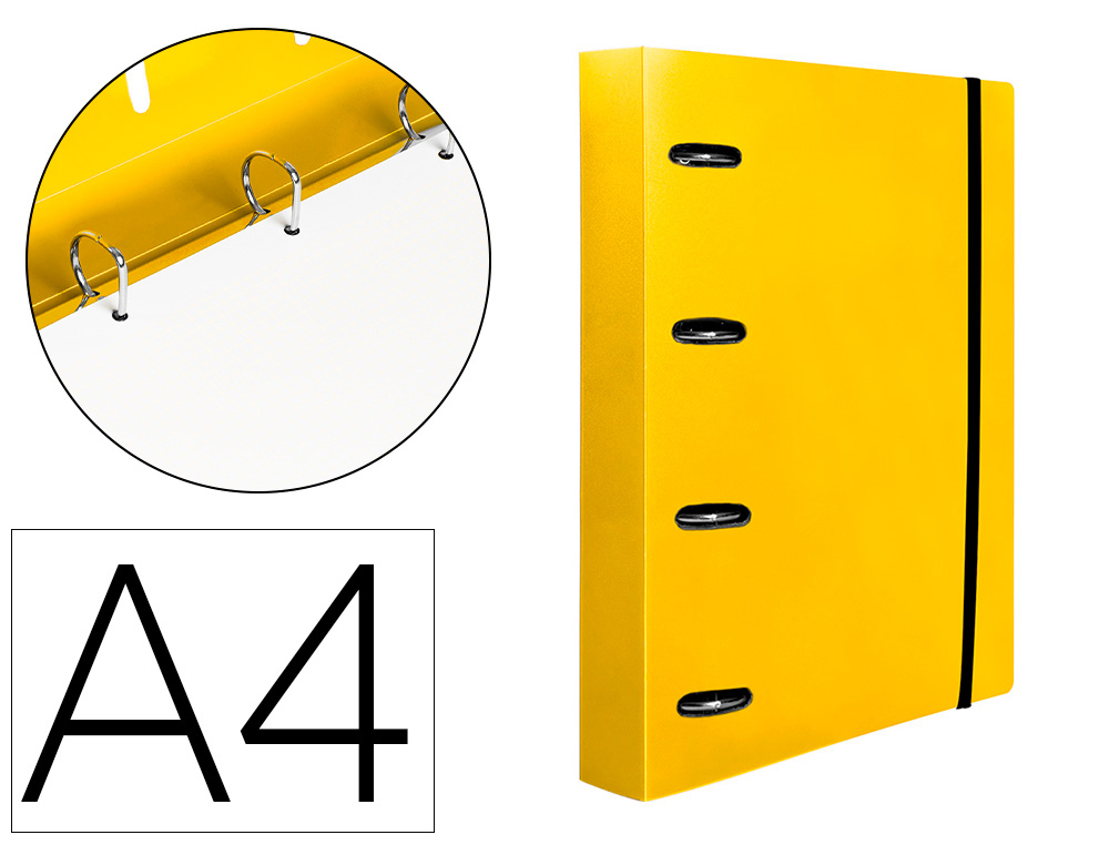 CLASSEUR LIDERPAPEL 4 ANNEAUX EN D 25MM A4 POLYPROPYLENE    FEUILLETS MOBILES 100F 5X5MM  COLORIS JAUNE FLUO