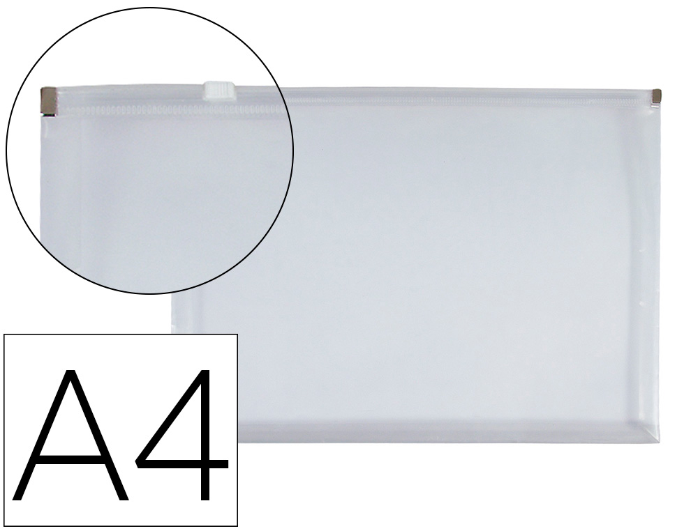 POCHETTE ENVELOPPE LIDERPAPEL POLYPROPYLENE 180 MICRONS A4  210X297MM FERMETURE ECLAIR    TRANSPARENT INCOLORE
