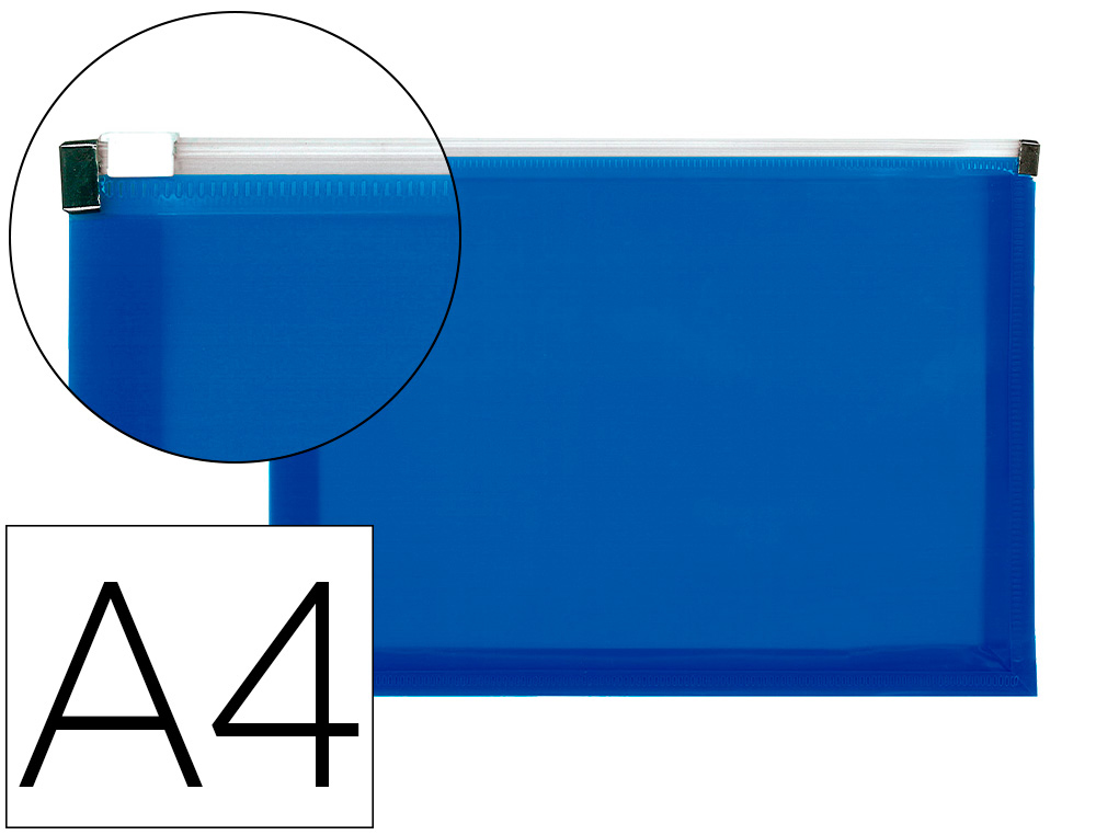 POCHETTE ENVELOPPE LIDERPAPEL POLYPROPYLENE 180 MICRONS A4  210X297MM FERMETURE ECLAIR    BLEU TRANSLUCIDE