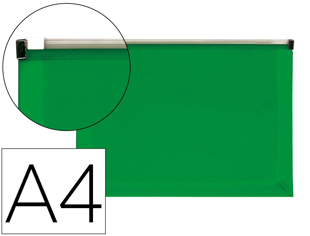POCHETTE ENVELOPPE LIDERPAPEL POLYPROPYLNE 180 MICRONS A4  210X297MM FERMETURE CLAIR    VERT TRANSLUCIDE