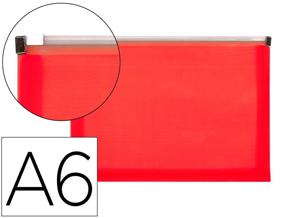 POCHETTE ENVELOPPE LIDERPAPEL POLYPROPYLENE 180 MICRONS A6  105X148MM FERMETURE ECLAIR    ROUGE TRANSLUCIDE