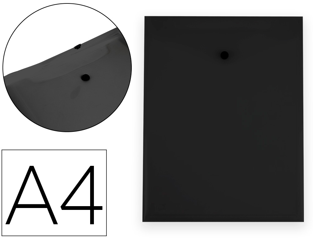 POCHETTE ENVELOPPE LIDERPAPEL POLYPROPYLENE 180 MICRONS A4  297X210MM AVEC SOUFFLET 300F  FERMETURE BOUTON NOIR OPAQUE