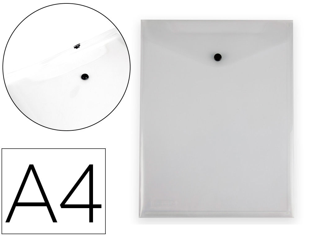 POCHETTE ENVELOPPE LIDERPAPEL POLYPROPYLENE 180 MICRONS A4  297X210MM AVEC SOUFFLET 300F  FERMETURE BOUTON TRANSPARENT