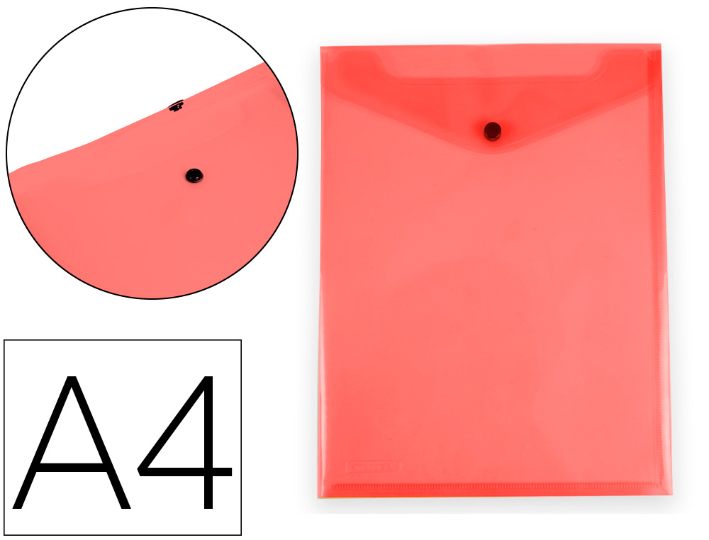 POCHETTE ENVELOPPE LIDERPAPEL POLYPROPYLENE 180 MICRONS A4  297X210MM AVEC SOUFFLET       FERMETURE BOUTON ROUGE