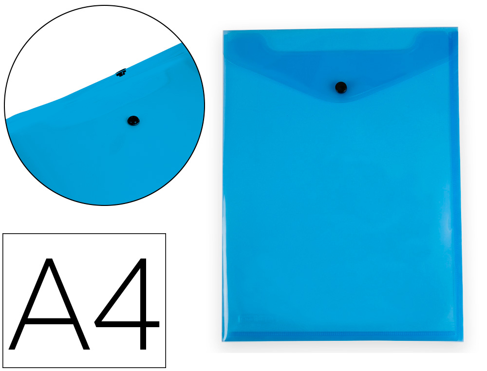 POCHETTE ENVELOPPE LIDERPAPEL POLYPROPYLENE 180 MICRONS A4  297X210MM AVEC SOUFFLET       FERMETURE BOUTON BLEU