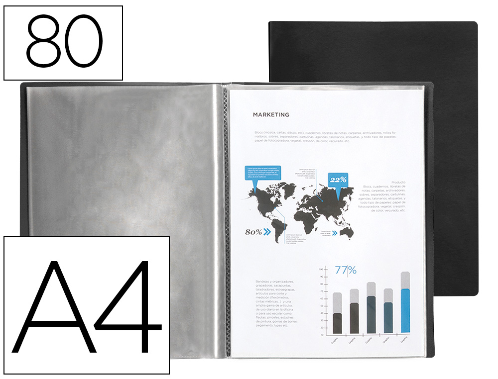 PROTEGE-DOCUMENTS LIDERPAPEL POLYPROPYLENE COUVERTURE      FLEXIBLE 80 POCHETTES FIXES   A4 220X297MM NOIR OPAQUE