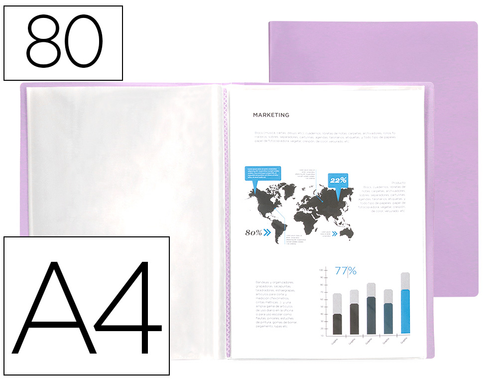 PROTEGE-DOCUMENTS LIDERPAPEL POLYPROPYLENE COUVERTURE      FLEXIBLE 80 POCHETTES FIXES   A4 220X297MM LAVANDE OPAQUE
