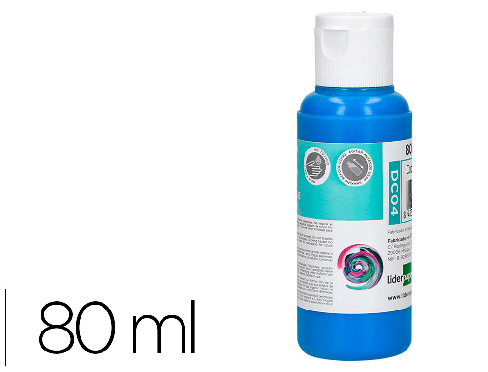 PEINTURE ACRYLIQUE LIDERPAPEL COLORIS CYAN BOUTEILLE 80ML