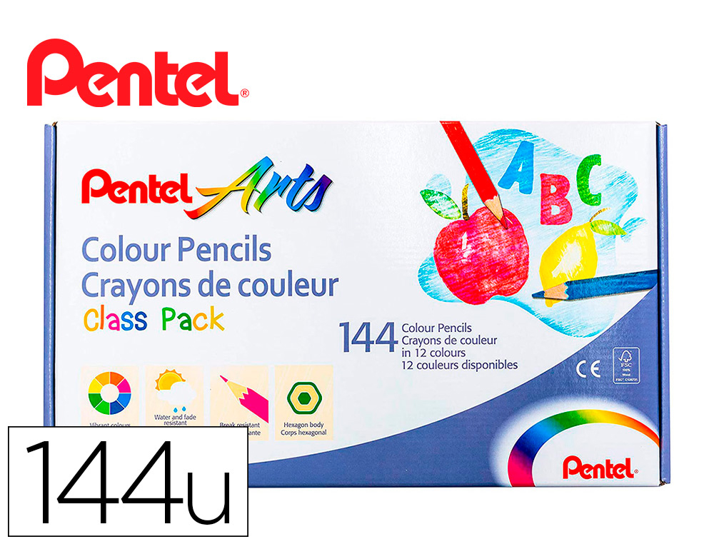 BOITE DE 144 CRAYONS DE COULEURS PENTEL CORPS         HEXAGONAL EN BOIS COLORIS     ASSORTIS