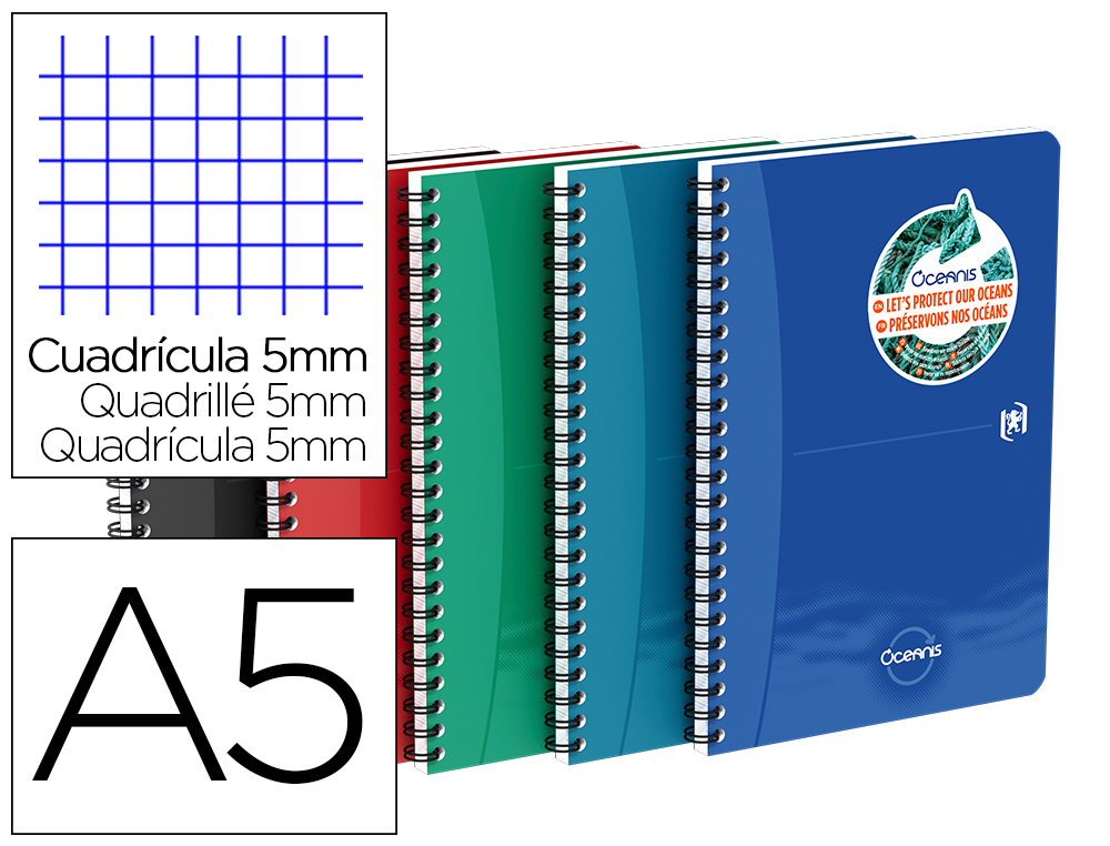 CAHIER OCEANIS OXFORD INTEGRALE POLYPROPYLENE       148X210 MM 180 PAGES OPTIK    PAPER Q5 COLORIS ASSORTIS