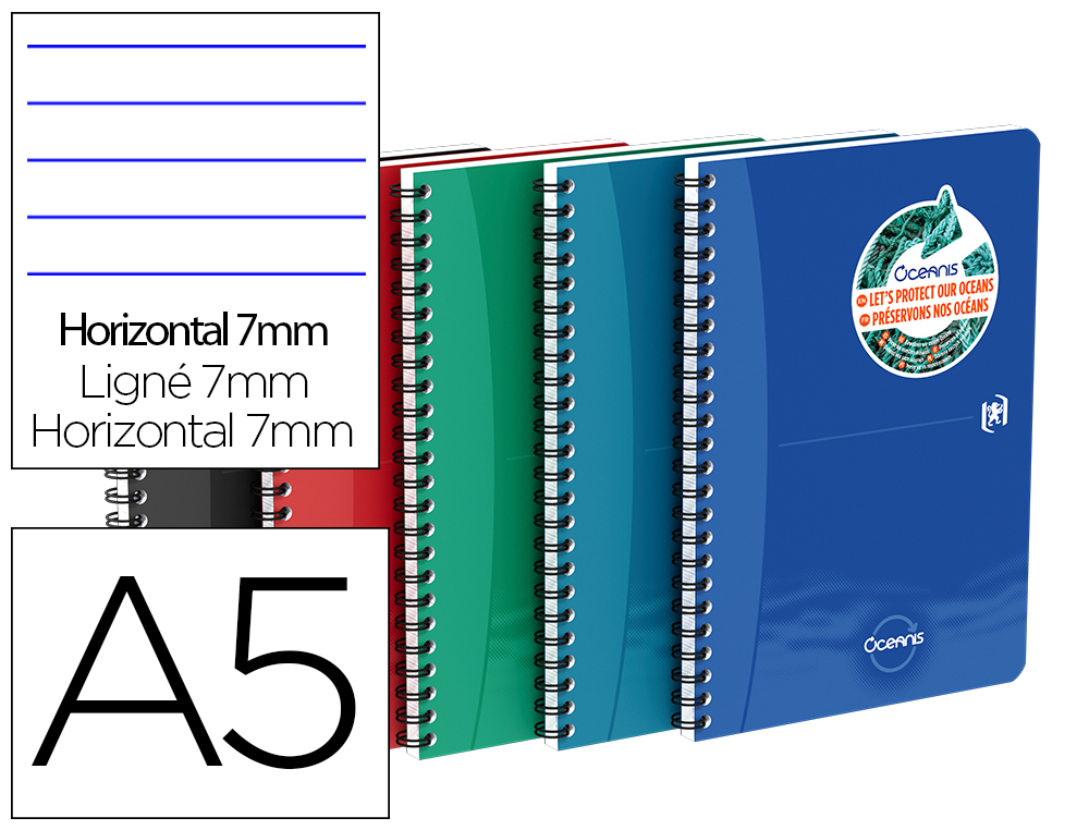 CAHIER OCEANIS OXFORD INTEGRALE POLYPROPYLENE       148X210 MM 180 PAGES OPTIK    PAPER L 7 MM COLORIS ASSORTIS