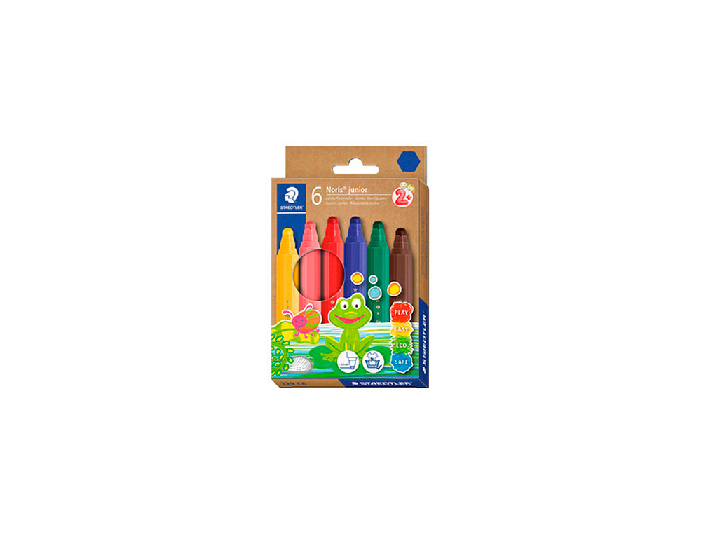 FEUTRE COLORIAGE STAEDTLER NORIS JUNIOR 329 HEXAGONAL    POINTE LARGE COLORIS ASSORTIS ETUI CARTON 6 UNITES