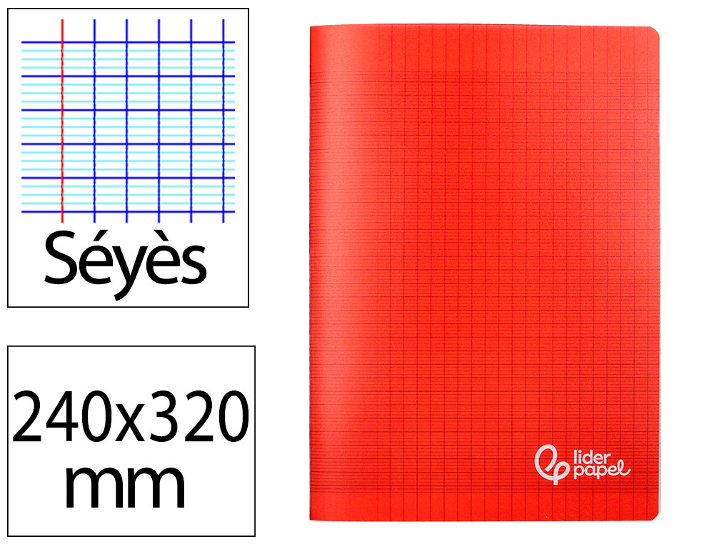 CAHIER PIQURE LIDERPAPEL COUVERTURE PP 240X320MM 48P   SEYES COLORIS ROUGE