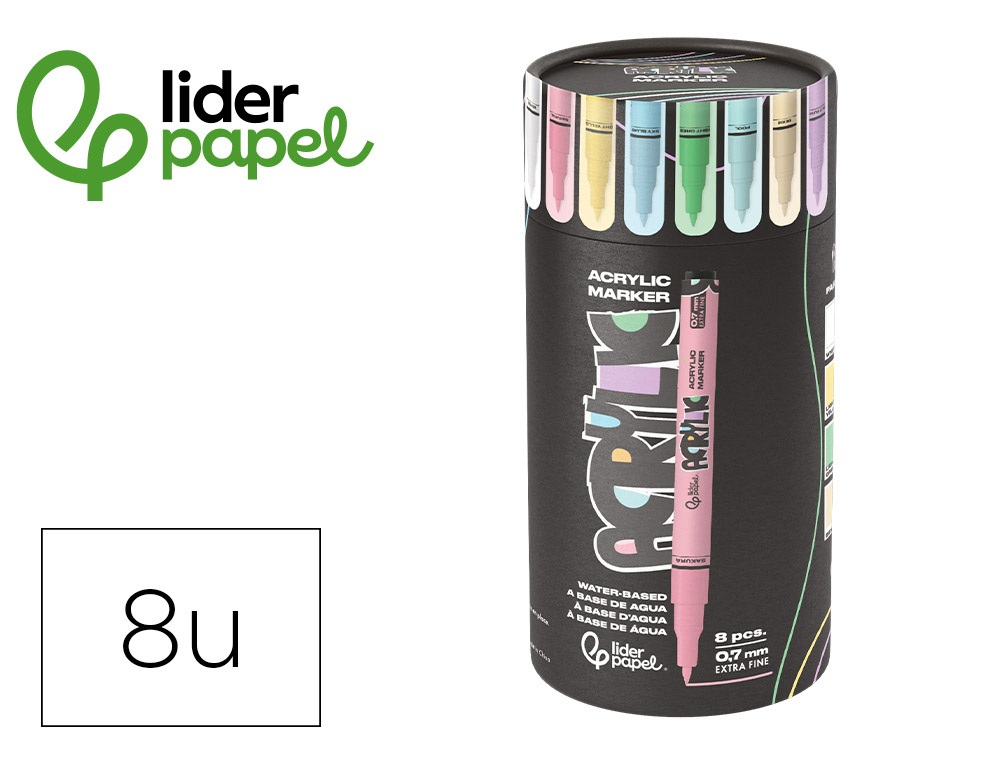 MARQUEUR LIDERPAPEL ACRYLIQUE BASE EAU TOUS SUPPORT POINTE  FINE 0,7MM COLORIS PASTELS    ASSORTIS BOITE 8 UNITES