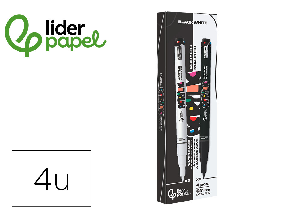 MARQUEUR LIDERPAPEL ACRYLIQUE BASE EAU TOUS SUPPORT POINTE  FINE 0,7MM BOITE 4 OUTLINERS  ASSORTIS