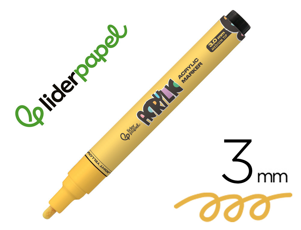 MARQUEUR LIDERPAPEL ACRYLIQUE BASE EAU TOUS SUPPORT POINTE  RONDE 3MM COLORIS JAUNE CLAIR