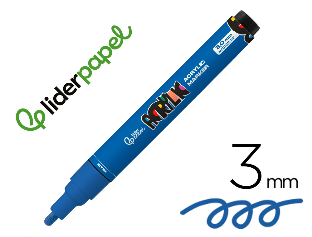 MARQUEUR LIDERPAPEL ACRYLIQUE BASE EAU TOUS SUPPORT POINTE  RONDE 3MM COLORIS BLEU