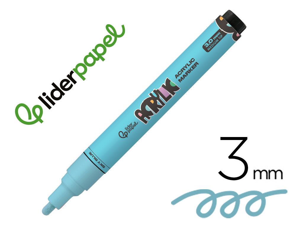 MARQUEUR LIDERPAPEL ACRYLIQUE BASE EAU TOUS SUPPORT POINTE  RONDE 3MM COLORIS BLEU CIEL