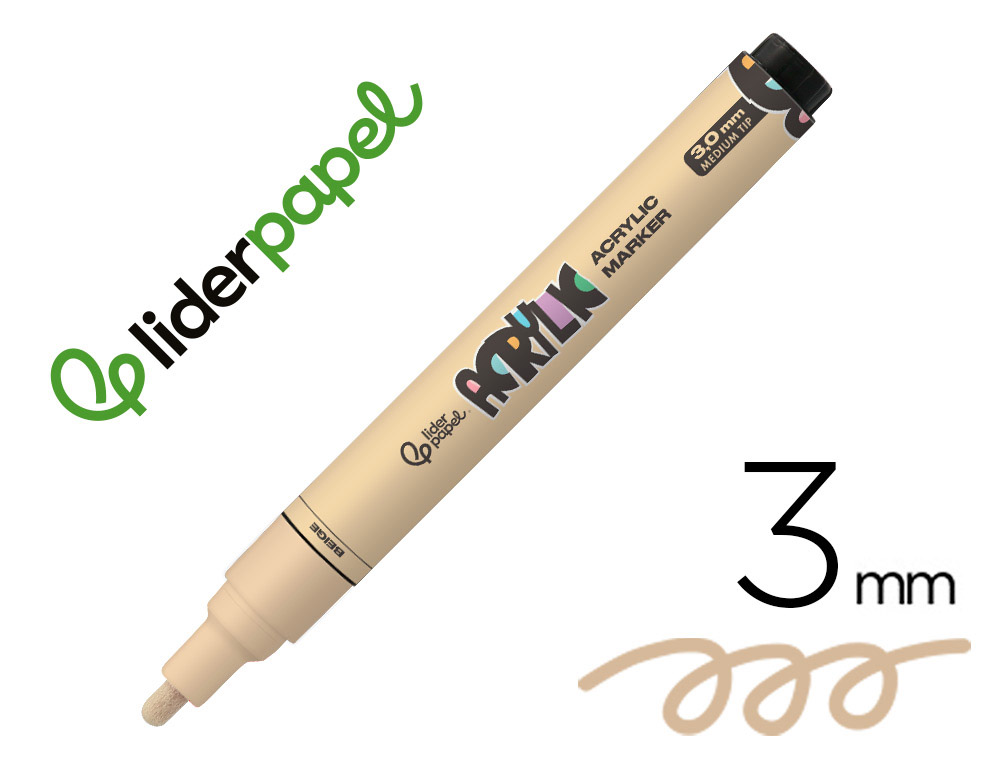 MARQUEUR LIDERPAPEL ACRYLIQUE BASE EAU TOUS SUPPORT POINTE  RONDE 3MM COLORIS BEIGE