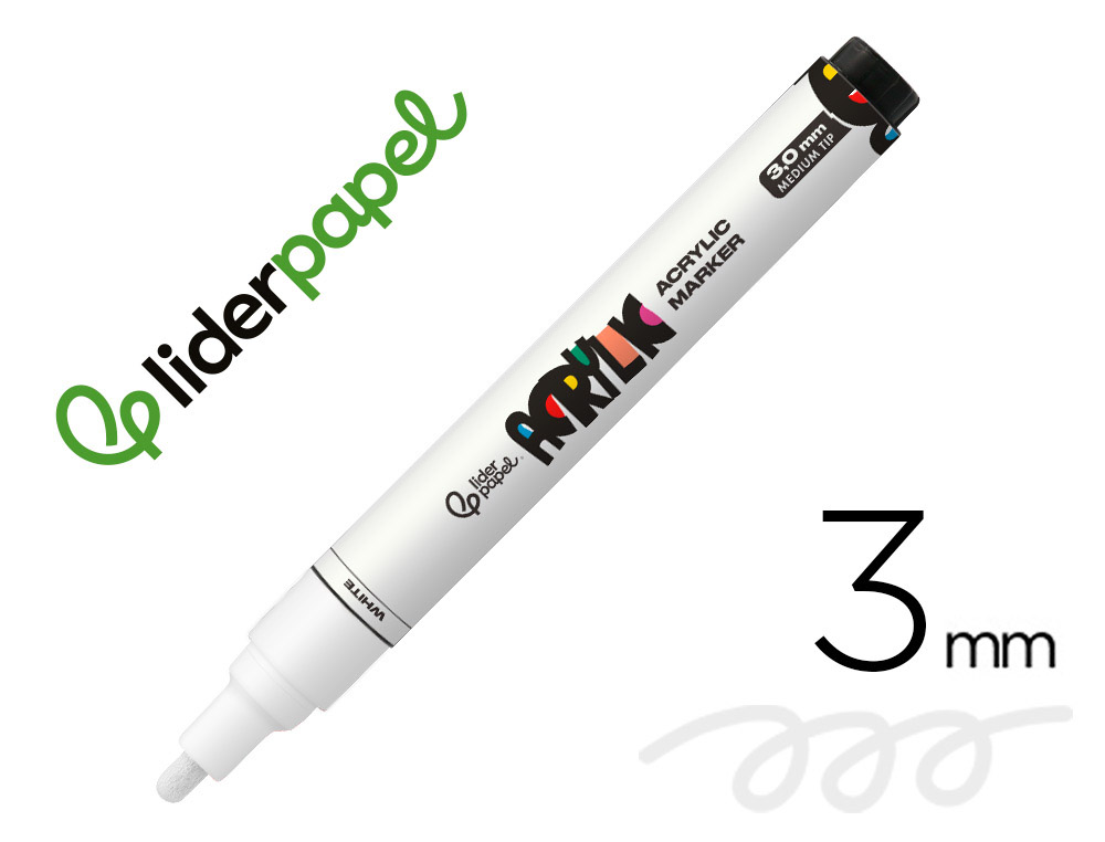 MARQUEUR LIDERPAPEL ACRYLIQUE BASE EAU TOUS SUPPORT POINTE  RONDE 3MM COLORIS BLANC