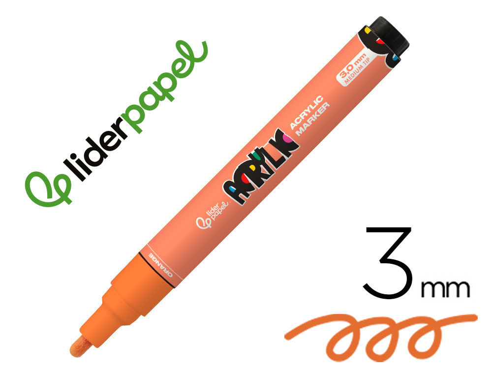 MARQUEUR LIDERPAPEL ACRYLIQUE BASE EAU TOUS SUPPORT POINTE  RONDE 3MM COLORIS ORANGE
