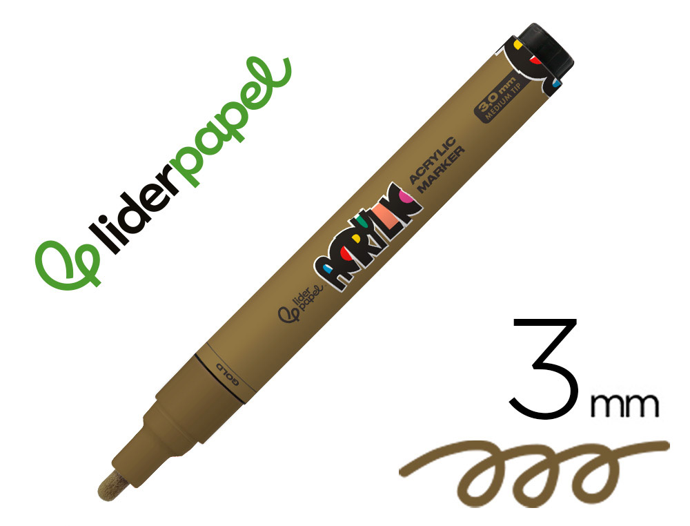 MARQUEUR LIDERPAPEL ACRYLIQUE BASE EAU TOUS SUPPORT POINTE  RONDE 3MM COLORIS OR
