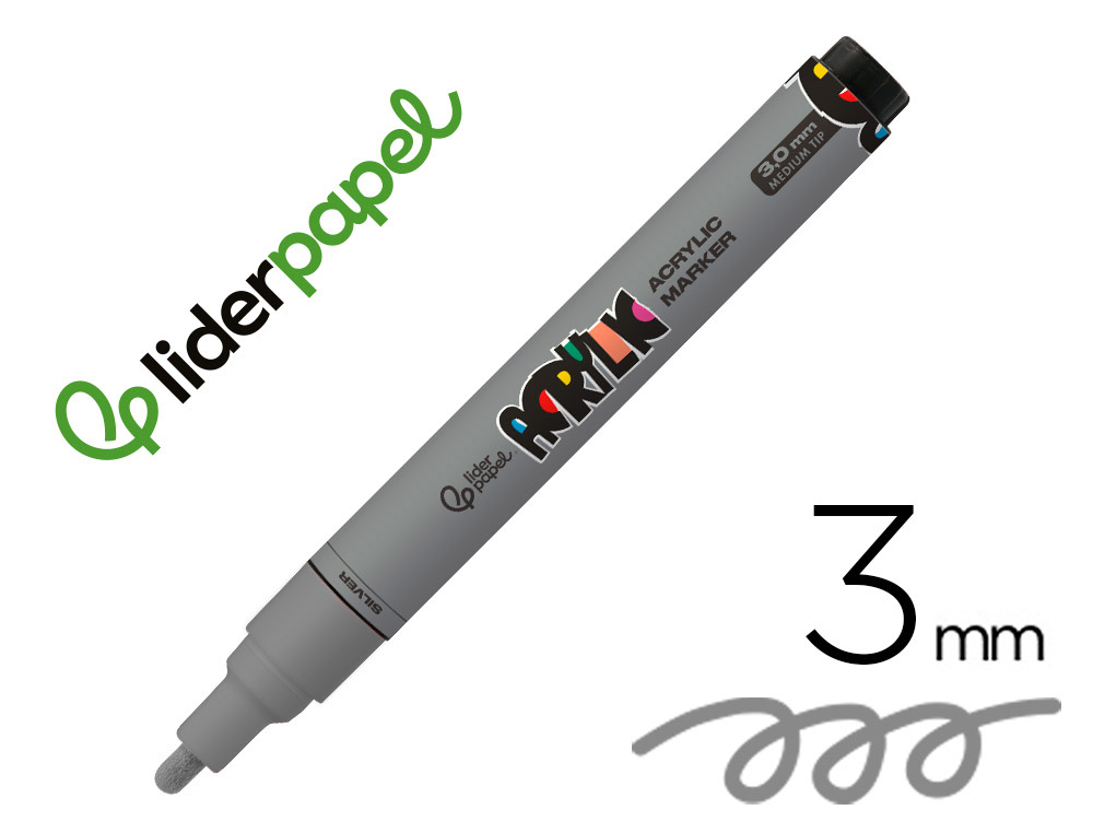 MARQUEUR LIDERPAPEL ACRYLIQUE BASE EAU TOUS SUPPORT POINTE  RONDE 3MM COLORIS ARGENT