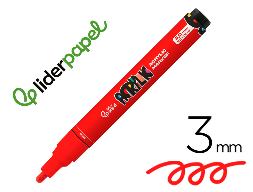 MARQUEUR LIDERPAPEL ACRYLIQUE BASE EAU TOUS SUPPORT POINTE  RONDE 3MM COLORIS ROUGE