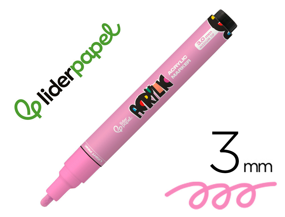 MARQUEUR LIDERPAPEL ACRYLIQUE BASE EAU TOUS SUPPORT POINTE  RONDE 3MM COLORIS ROSE CLAIR
