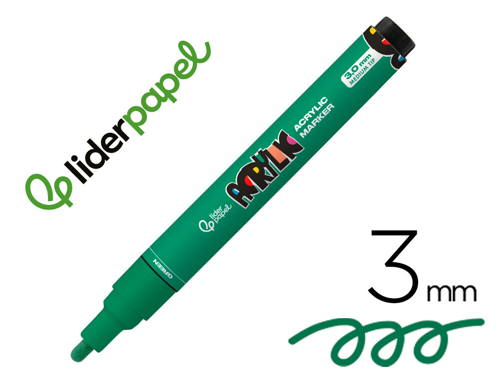 MARQUEUR LIDERPAPEL ACRYLIQUE BASE EAU TOUS SUPPORT POINTE  RONDE 3MM COLORIS VERT